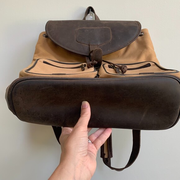 Vintage Canyon Outback Leather Canvas Backpack Cinch Buckle Brown Tan Classic - Picture 3 of 12